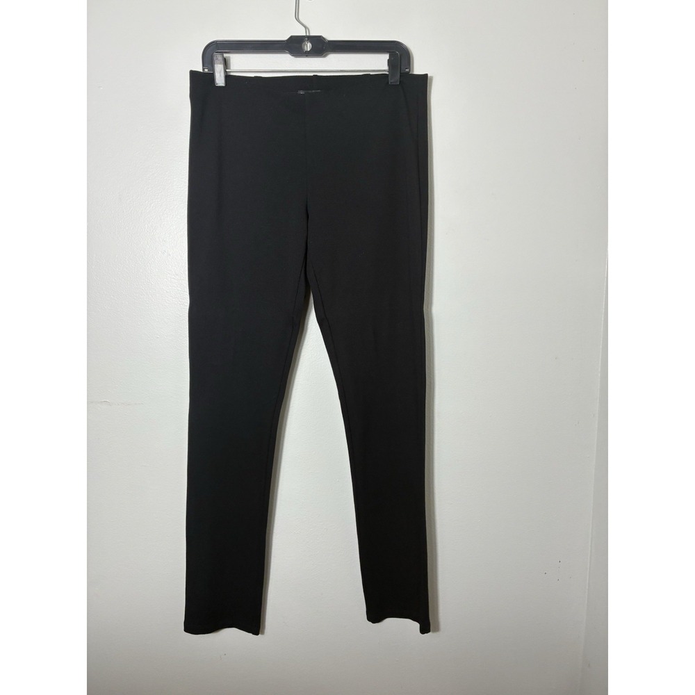 Eileen Fisher Slim Leg Dress Pants Pull On Sz M Black Stretchy Minimalist